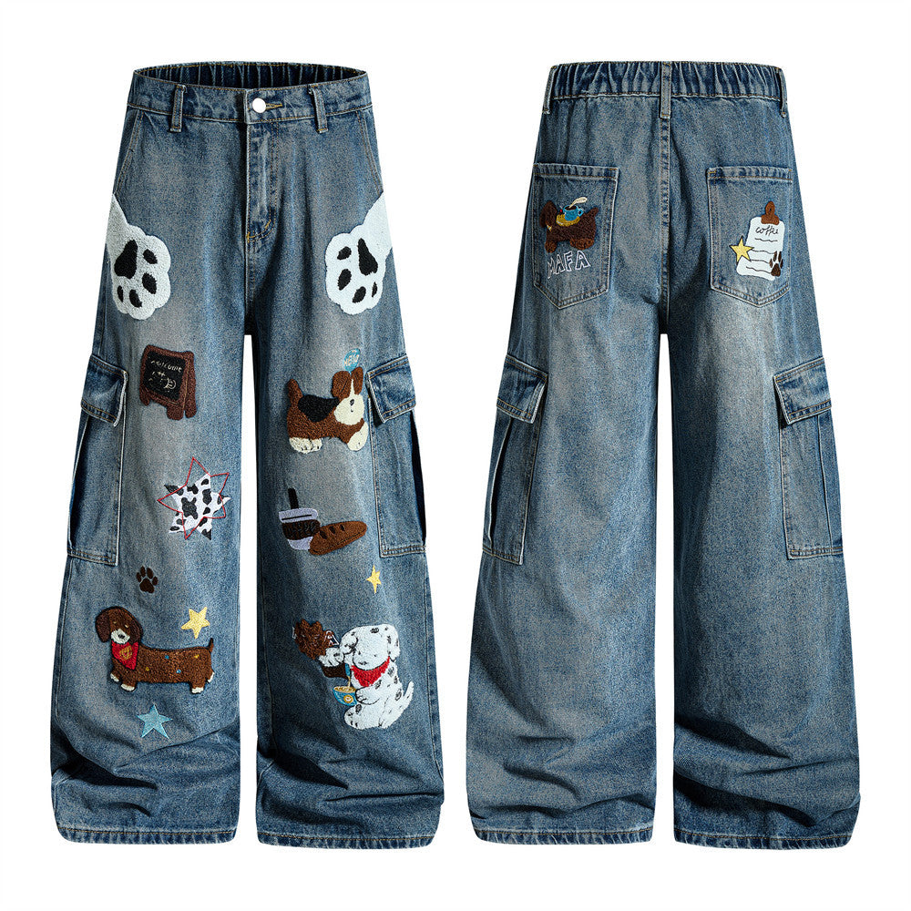 Pantalon de travail en jean brodé