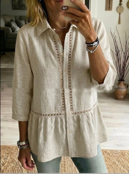Chemise en coton-lin à motifs floraux tissés et patchwork