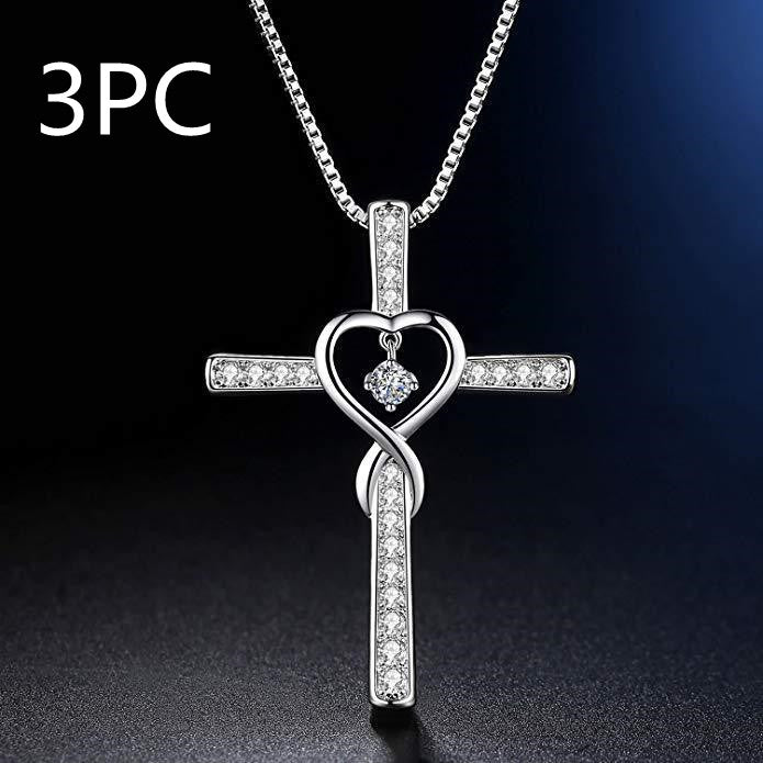 Infinito Amor Dios Confiamos Cruz Cristiana Piedra Natal Collar Colgante Gemas de Color Circón Corazón Collar Joyería para Mujer