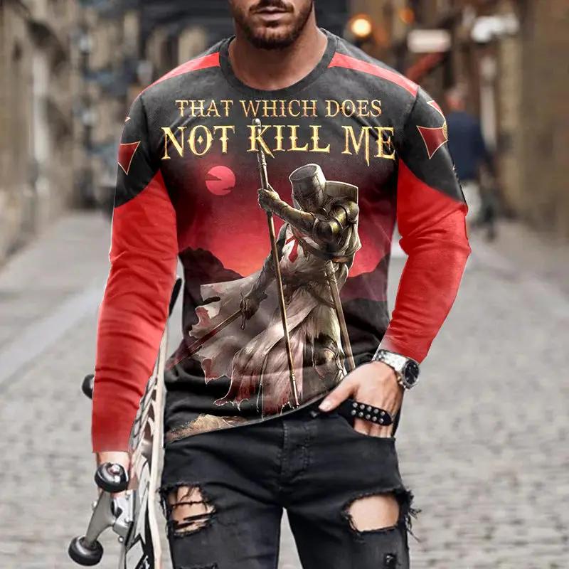 Men's long-sleeve T-shirt by AdTec with red sleeves and knight graphic
