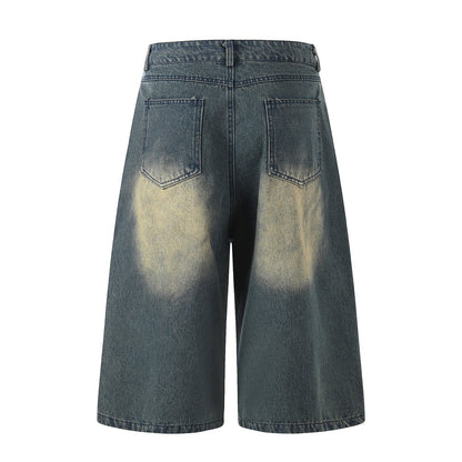 Large letter printed vintage denim shorts