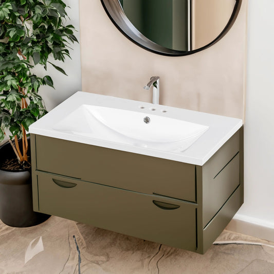 30" Single Bathroom Basin Sink, Vanity Top Only, 3-Faucet Holes, Resin by eprolo