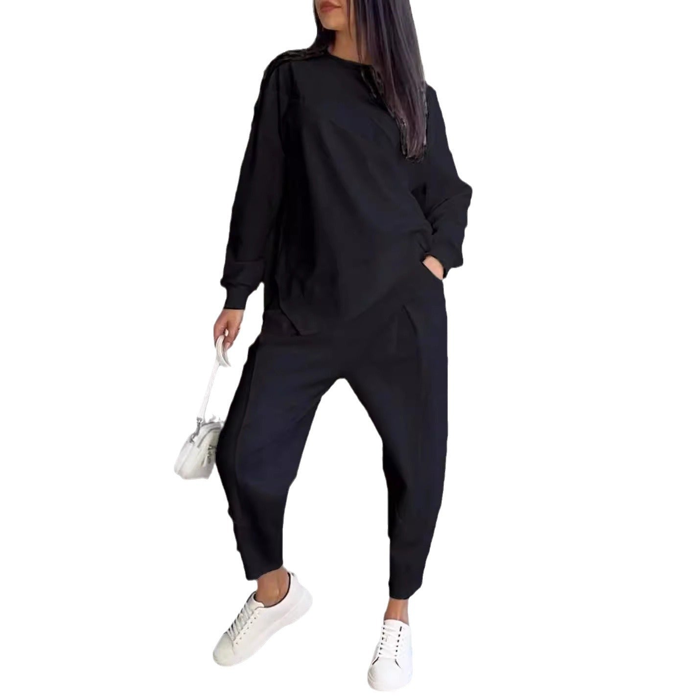 Ensemble Pull Femme Col Rond Ample Et Irrégulier À Manches Longues