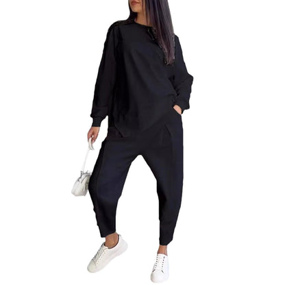Ensemble Pull Femme Col Rond Ample Et Irrégulier À Manches Longues