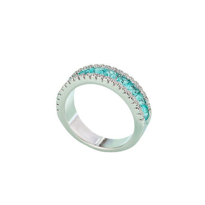 Bague Émeraude Zircon Plaqué Or Blanc Tendance