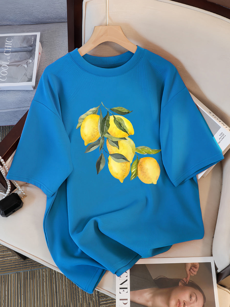 Camisetas con estampado creativo de limón para mujer, tops informales suaves a la moda