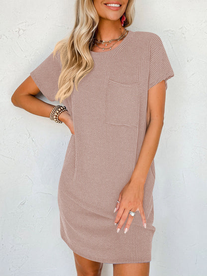 Vestido de Bolsillo de Manga Corta a Rayas para Mujer