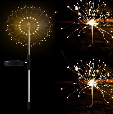 Nueva Púa de Tierra Luz Solar Fuegos Artificiales Luz LED Cadena de Alambre de Cobre Decoración de Jardín Exterior Luces de Estrella Luces de Navidad