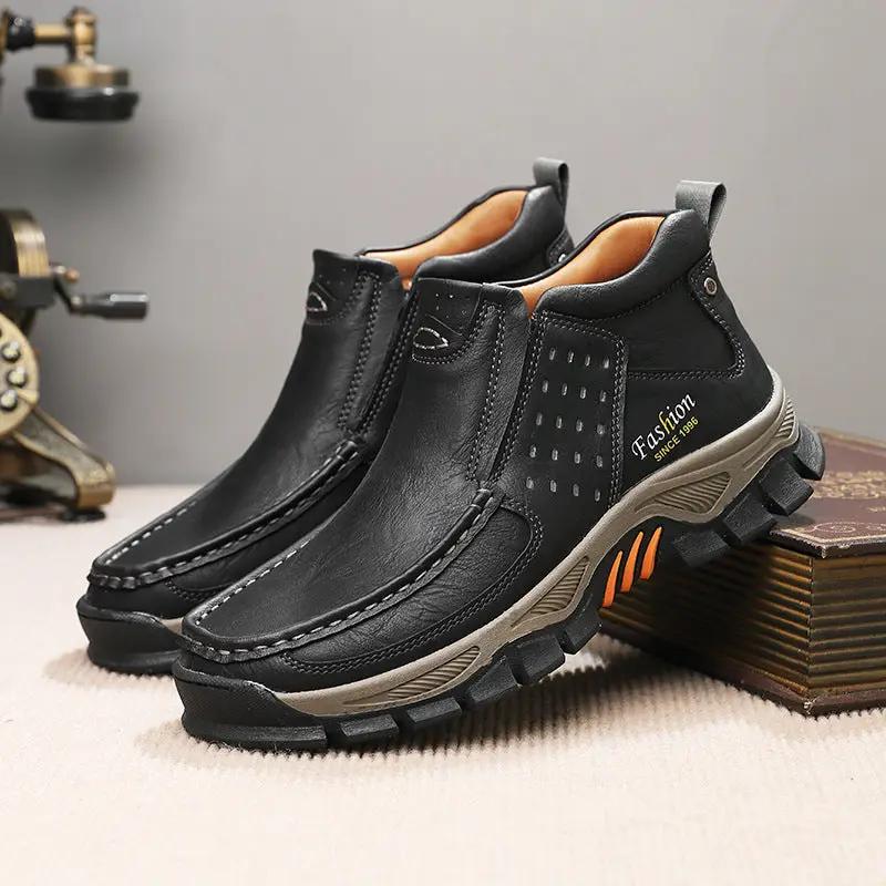 Mens Casual Metal Ankle Boots by AdTec, black leather pair