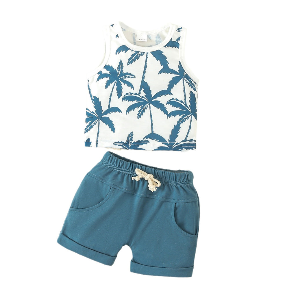 Conjunto de camiseta sin mangas y pantalón corto con estampado Spring Leisure