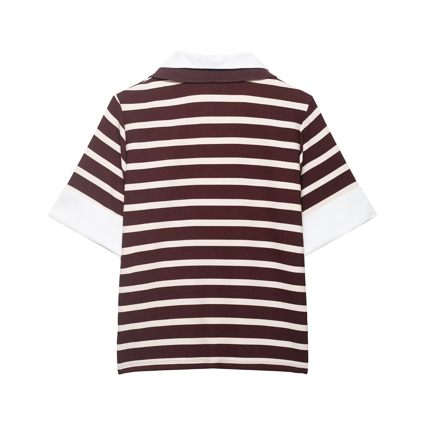 Striped patchwork polo shirt collar top