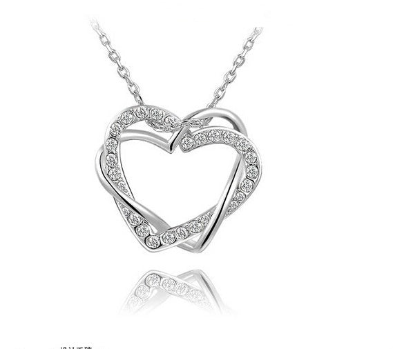 Fábrica de Joyas de Moda Yiwu, Conjunto de Collar y Pendientes de Corazón de Doble Diamante Personalizados