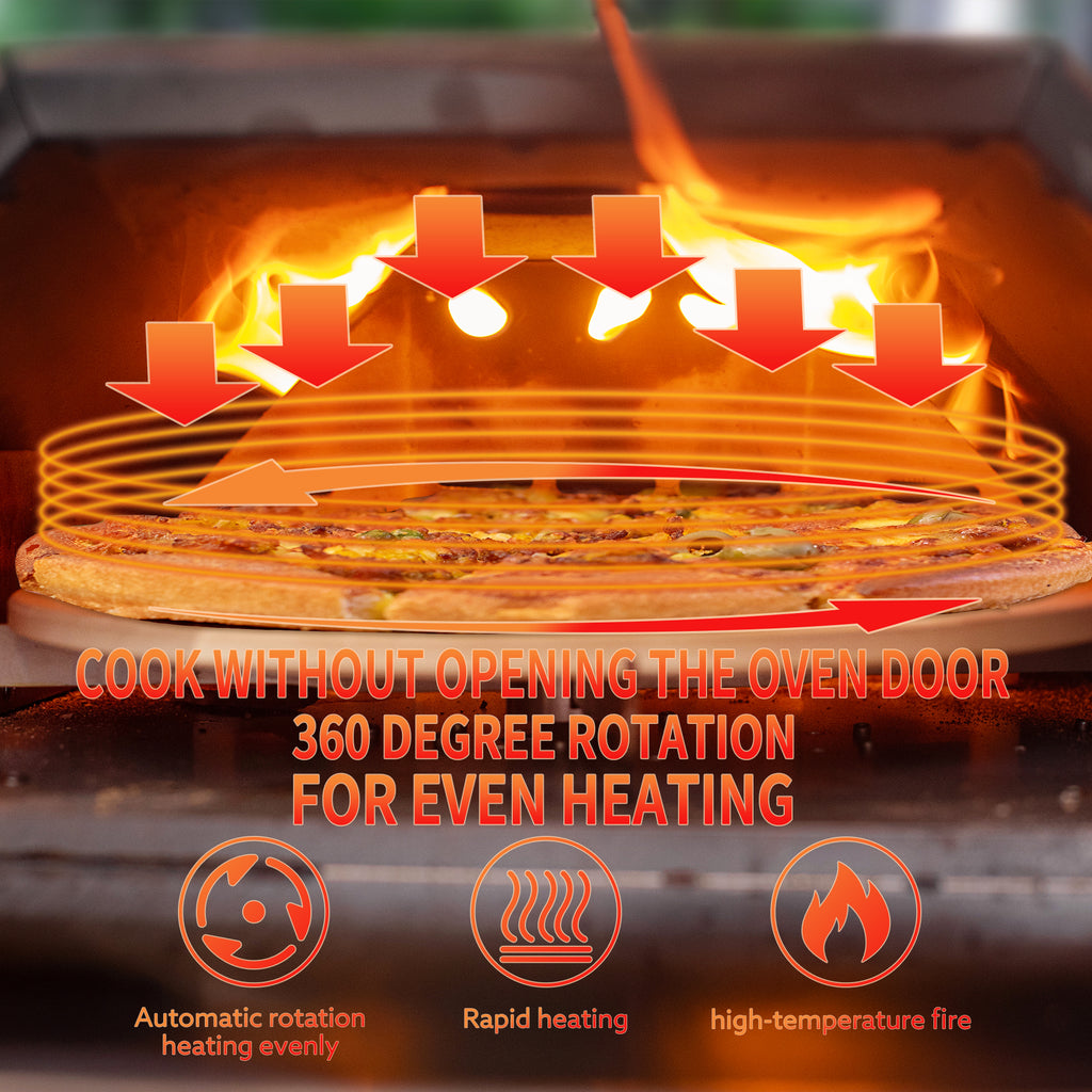 Horno de pizza de acero inoxidable para exteriores de 12", giratorio automático, portátil, de leña, para hacer pizza con temporizador