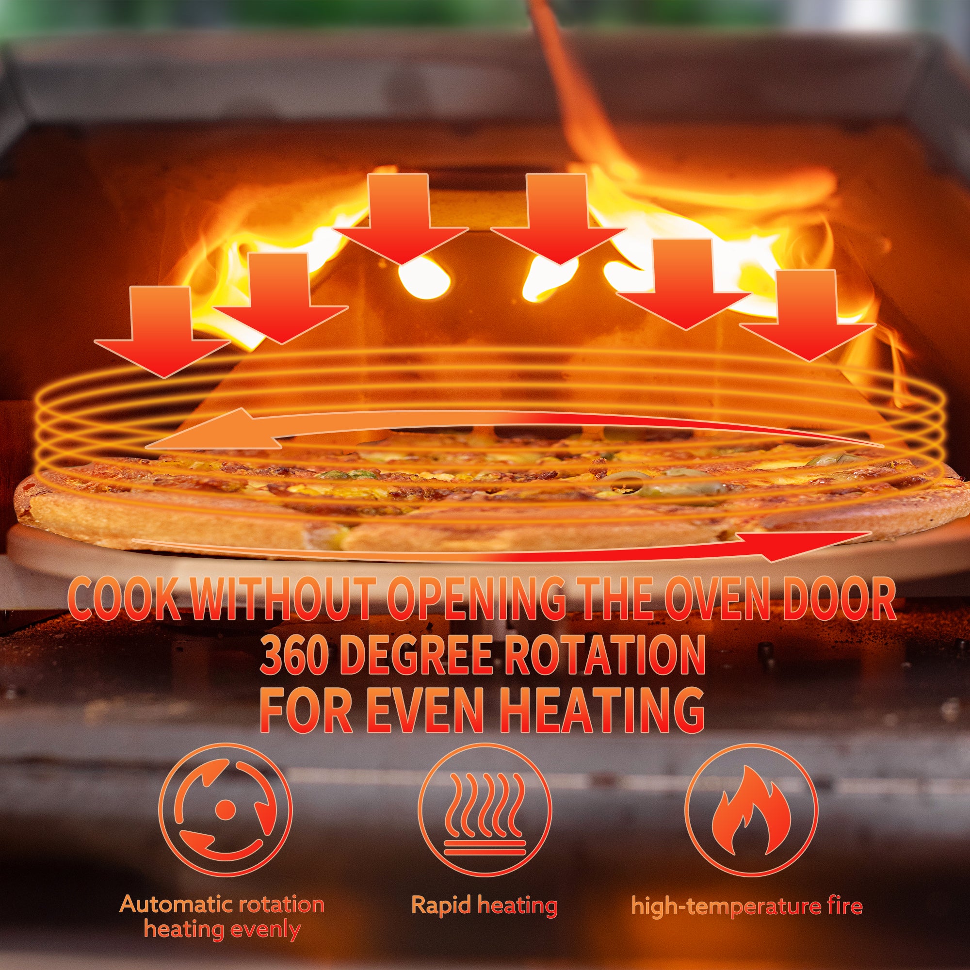 Horno de pizza de acero inoxidable para exteriores de 12", giratorio automático, portátil, de leña, para hacer pizza con temporizador