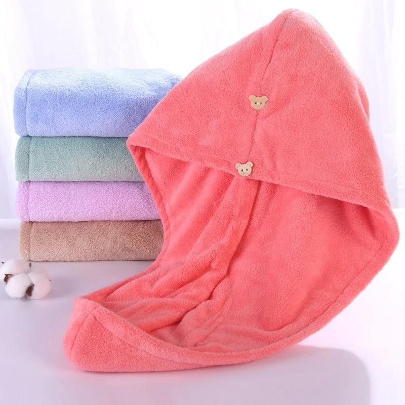 Super absorbent double-layer thickened coral velvet quick drying hair towel, shower cap, and headband towel by eprolo