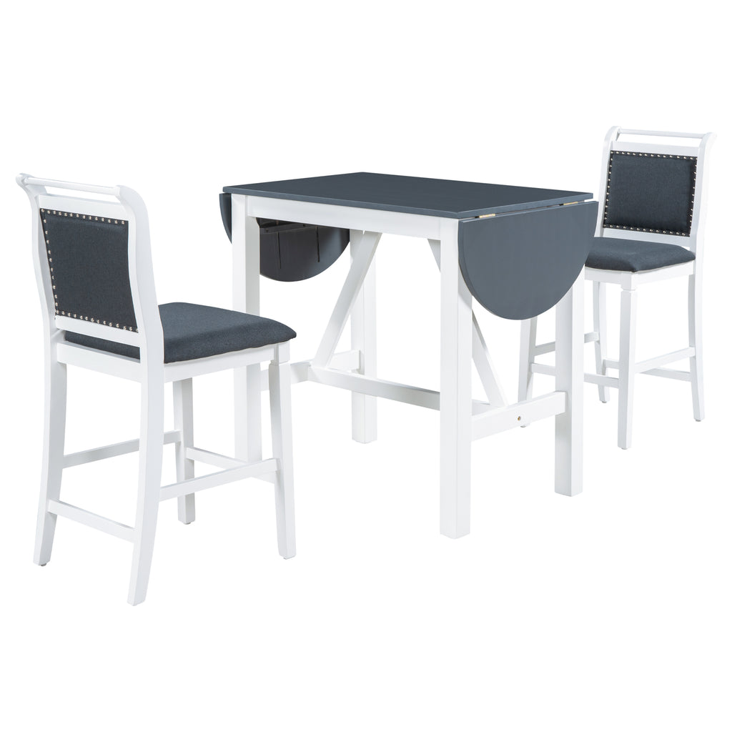 Juego de mesa de comedor de altura de mostrador de madera de 3 piezas con hojas abatibles
