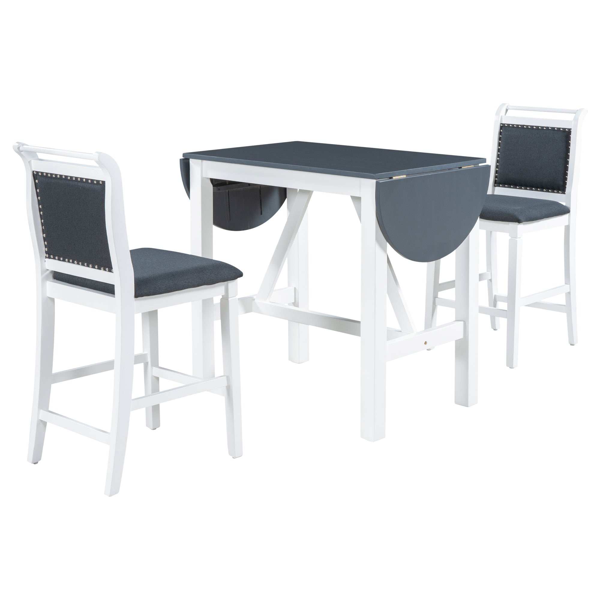 Juego de mesa de comedor de altura de mostrador de madera de 3 piezas con hojas abatibles