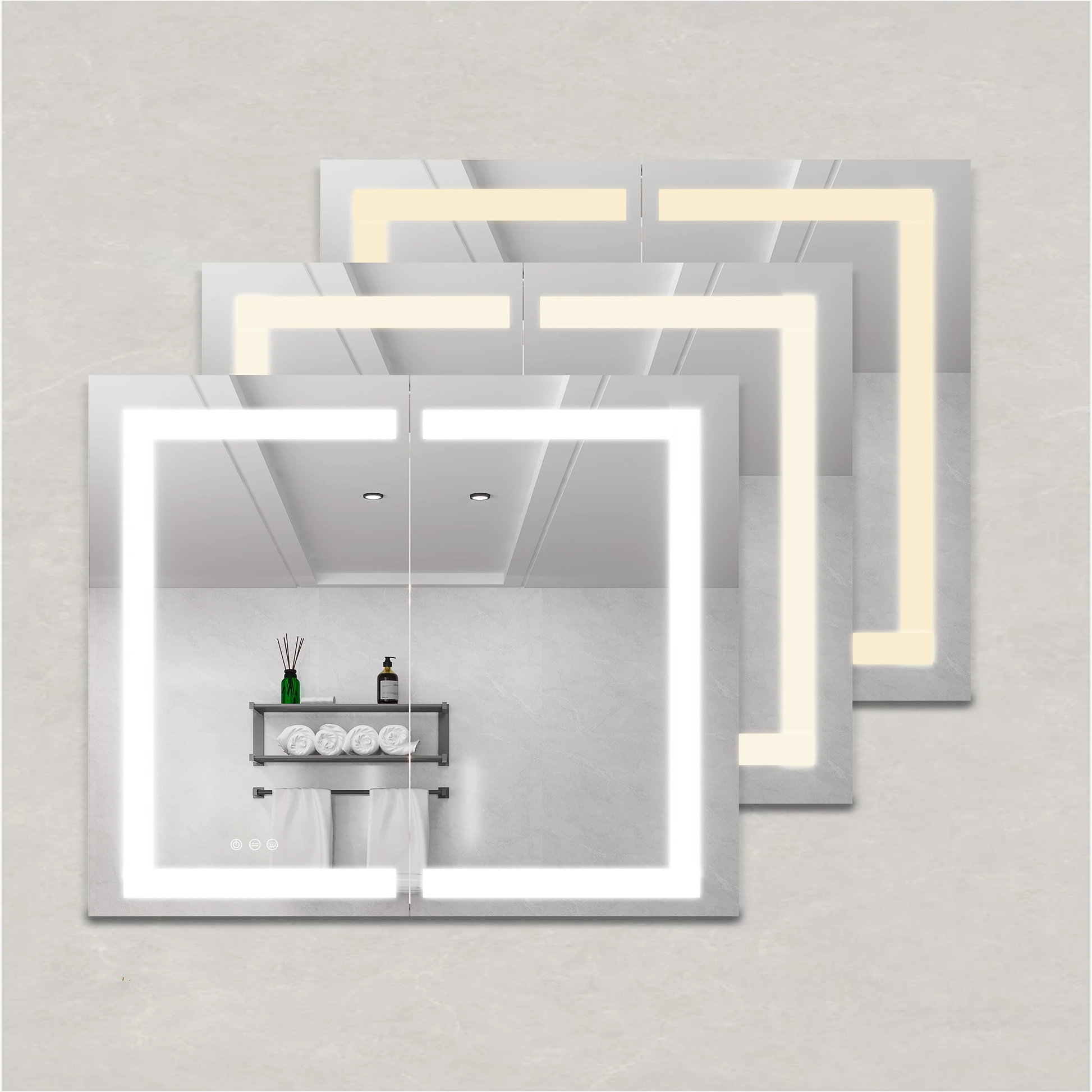 36 x 30 inch Medicine Cabinet with LED Vanity Mirror Anti-Fog Recessed or Surface Mount Waterproof DimmableAluminum 3000K~6000K Lighted Double Door Bathroom Cabinet with Touch Switch by eprolo