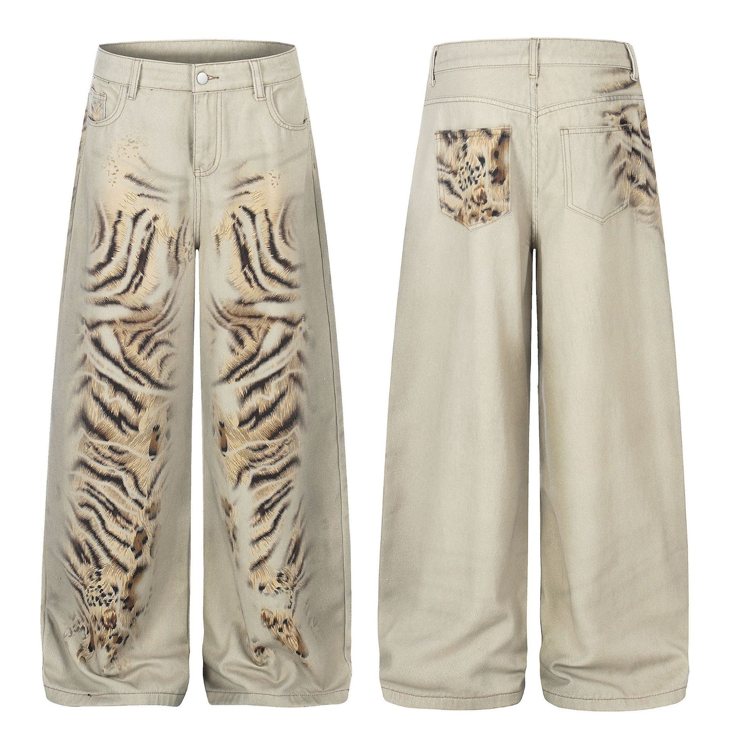 Pantalones Vaqueros Estampados Desgastados Unisex Holgados de Pierna Ancha de Estilo Urbano Moderno de Pierna Recta Hasta el Suelo