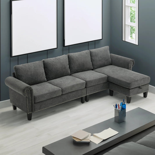 Convertible Sectional Sofa with Storage,L-shaped sofa Modern Linen Fabric Sectional Couches for Living Room,Gray by eprolo