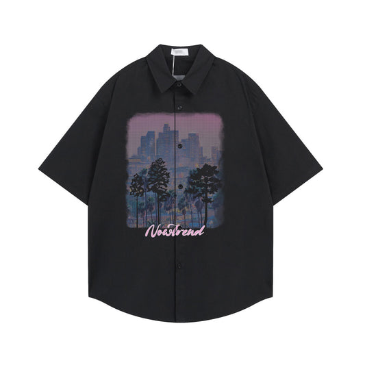 Chemise à manches courtes imprimée forêt urbaine