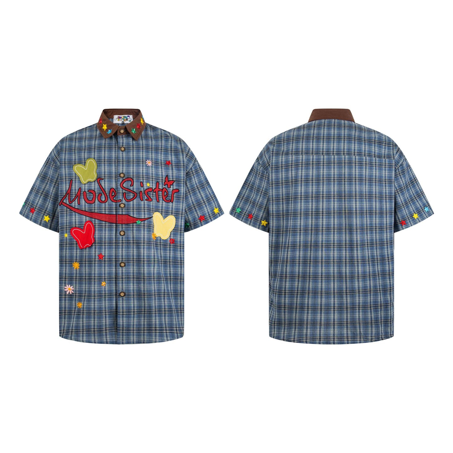 Letter butterfly embroidered short sleeved shirt