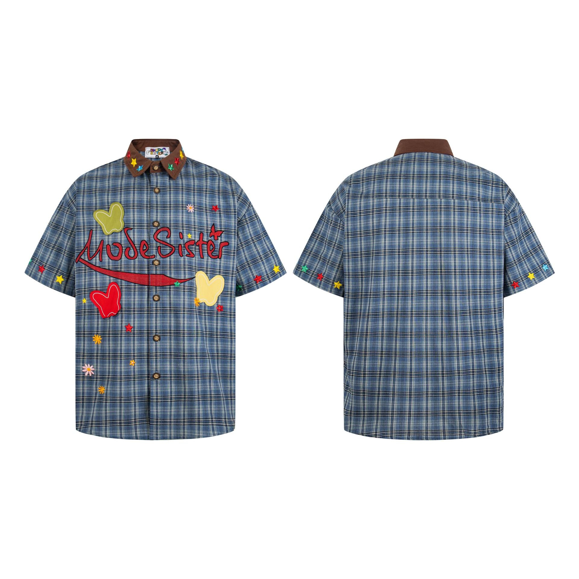 Chemise brodée papillon à manches courtes