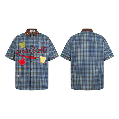 Letter butterfly embroidered short sleeved shirt