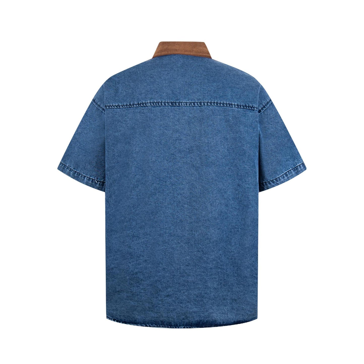 Cute little dog embroidered denim short sleeved shirt