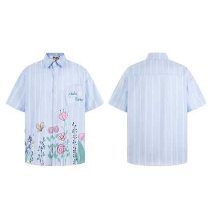 Flower graffiti checkered short sleeved shirt
