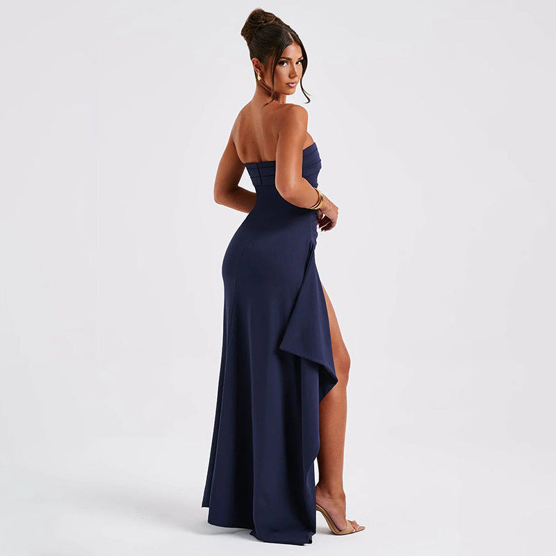 Vestido largo sin tirantes con abertura, moda de verano, plisado, para damas de honor, para fiesta o boda