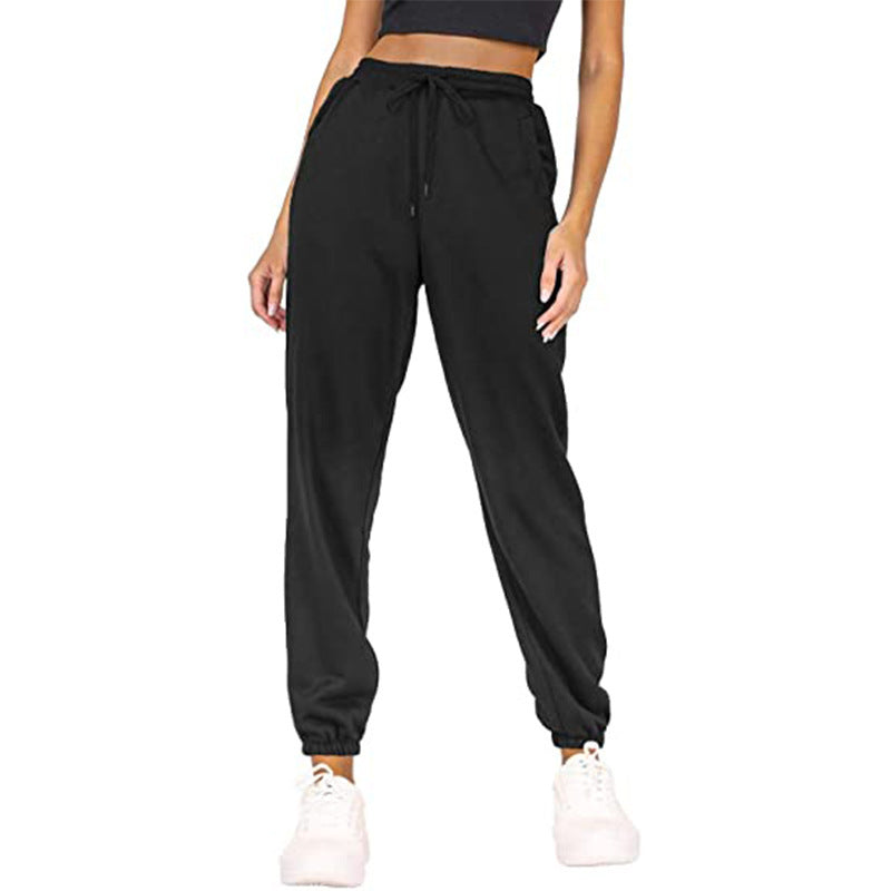 Pantalon de jogging décontracté en molleton uni avec fourrure, taille haute, ample et fuselé, pour la maison