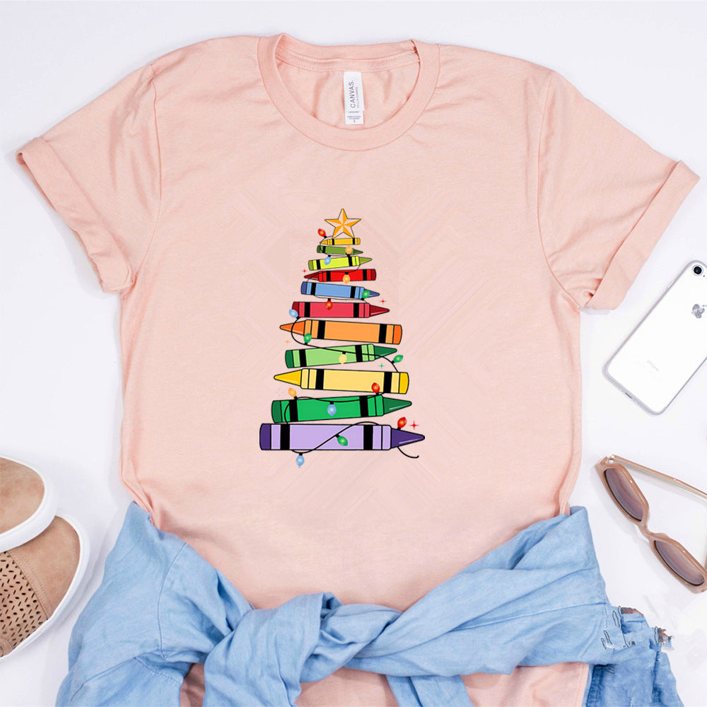 T-shirt Femme Imprimé Crayon Arbre de Noël