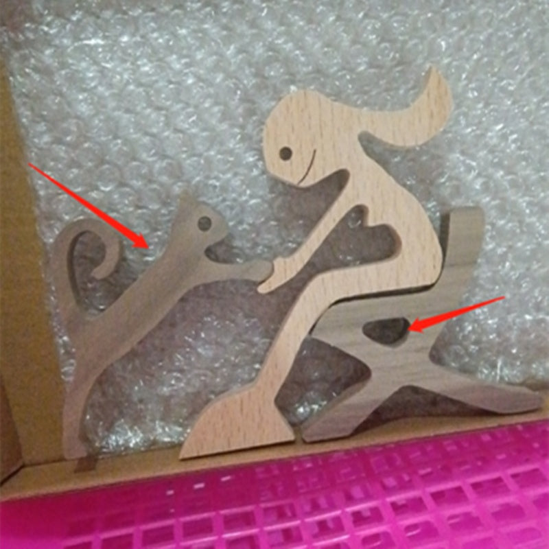 Adorno de Perro en Madera DIY Figura Escultura Decoración del Hogar Un Hombre Un Perro Escultura de Madera Regalos de Navidad Modelo Decorativo