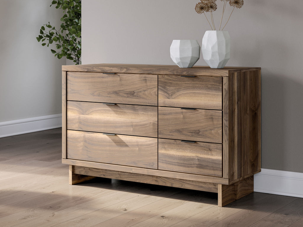 Signature Design by Ashley Six Drawer Brown Dresser with Modern Twist-2