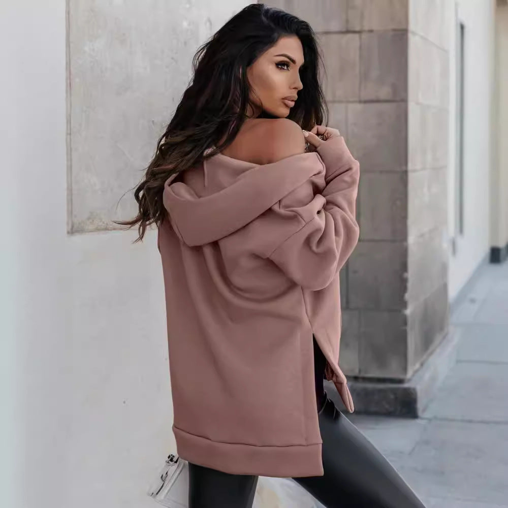 Sudadera con capucha informal holgada con cremallera para mujer, bolsillo deportivo