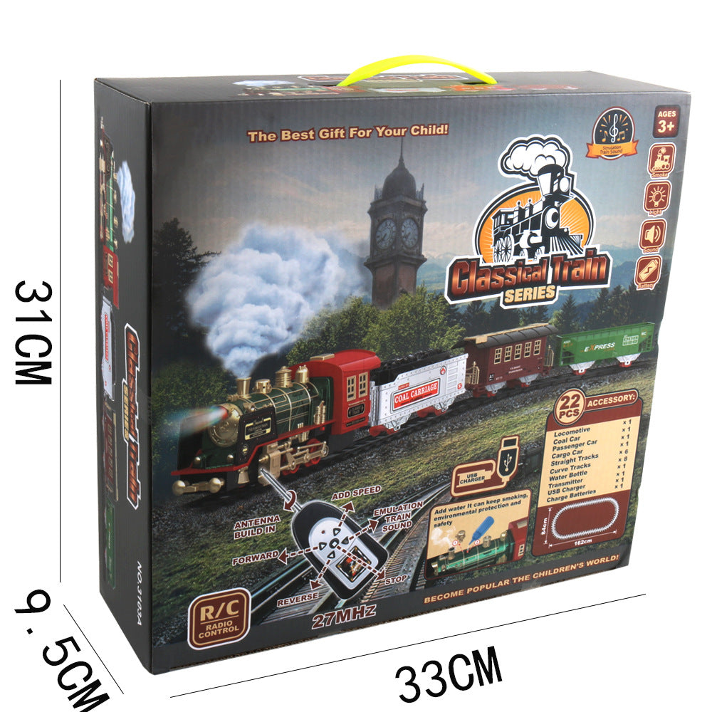 Voiture télécommandée sur rail, fumée, musique, lumière, train de Noël rechargeable, jouets pour enfants