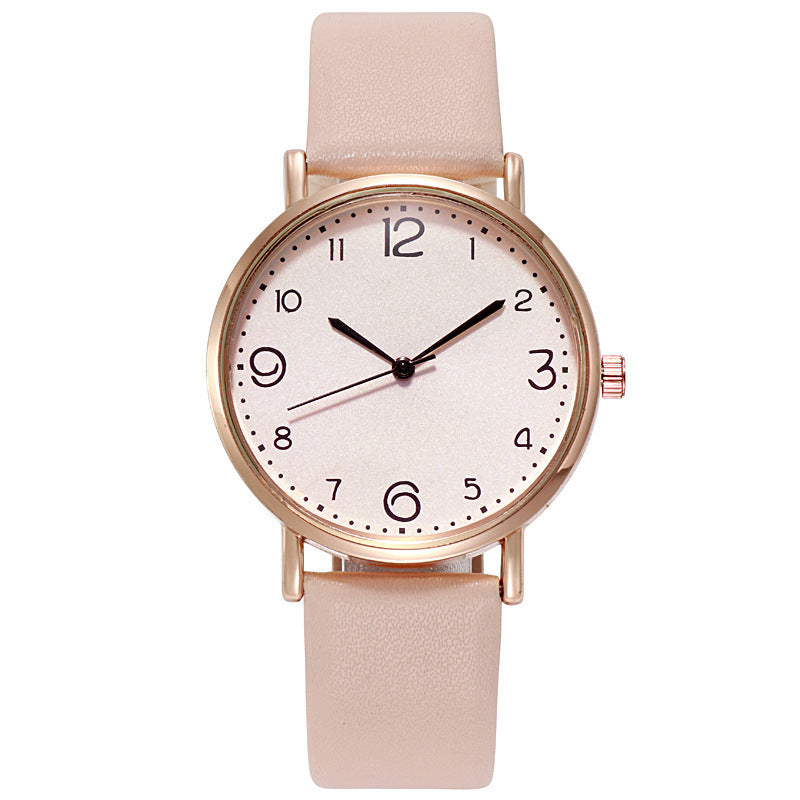 Reloj de cuarzo con correa de cuero y números de moda casual para mujer