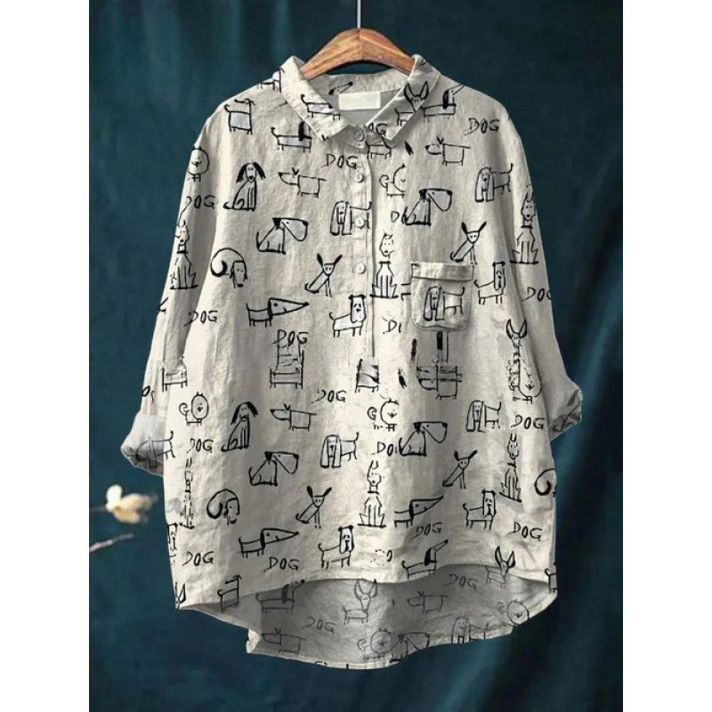 Chemise à imprimé animal numérique rétro de style européen et américain pour femmes
