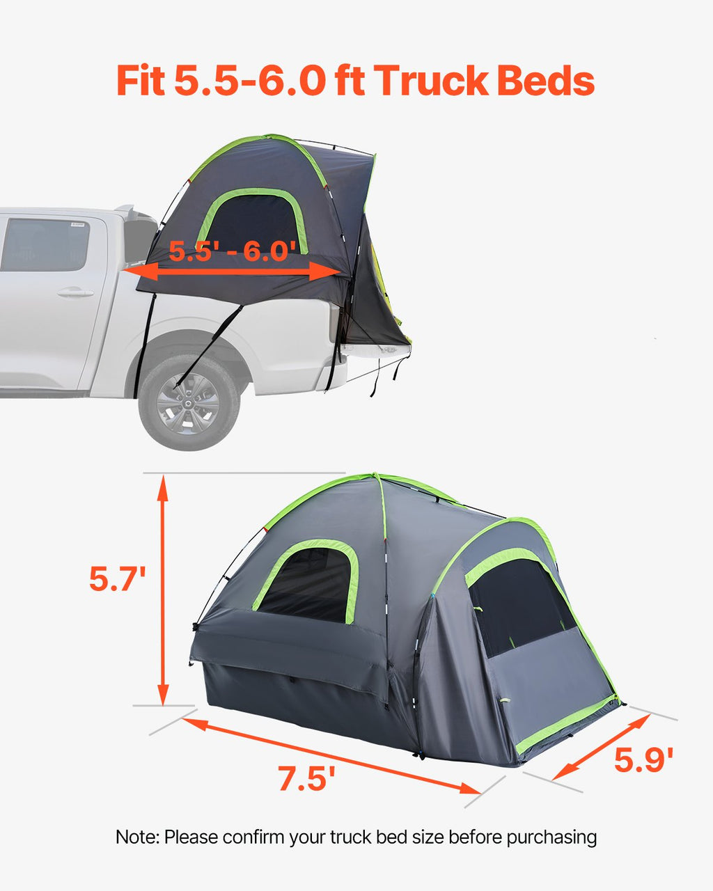Tienda de campaña para camioneta pickup, se adapta a camionetas de 5.5 a 6.0 pies para acampar