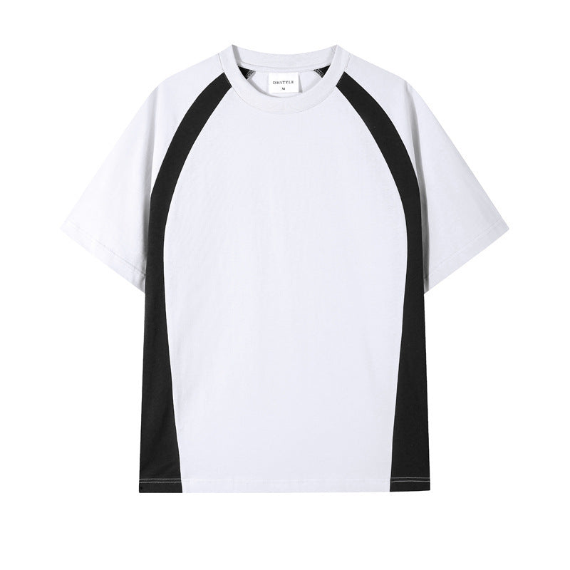 Camiseta de pareja de manga corta con hombros caídos de doble hilo de algodón peinado
