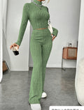 Ensemble Col Roulé Manches Longues et Pantalon Large Taille Haute