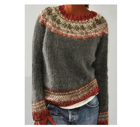 Pull Femme Col Rond Multicolore Ample Tendance