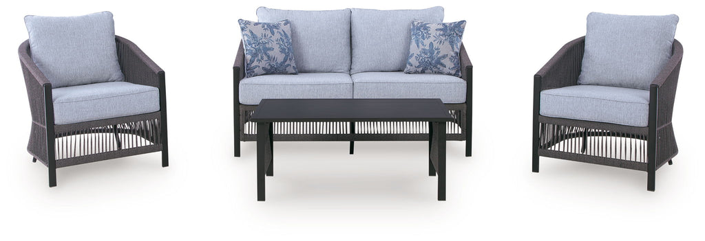 Gray 4-piece Loveseat Lounge Chair Table Set Outdoor Patio Furniture-2