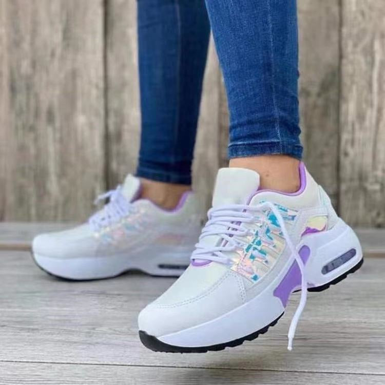 Baskets à lacets pour femmes, chaussures de sport à talon compensé pour la course