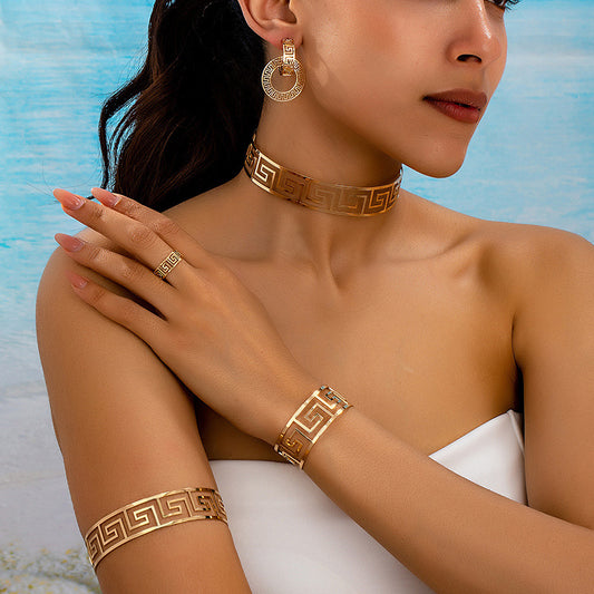 Pendientes, anillo, pulsera, collar de lazo geométrico para mujer, conjunto de joyas de moda