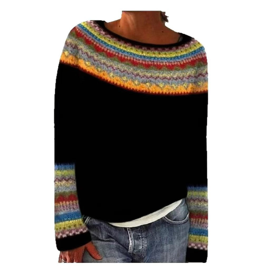 Women's Sweater Round Neck Multicolor Loose Fashion Pullover Sweater