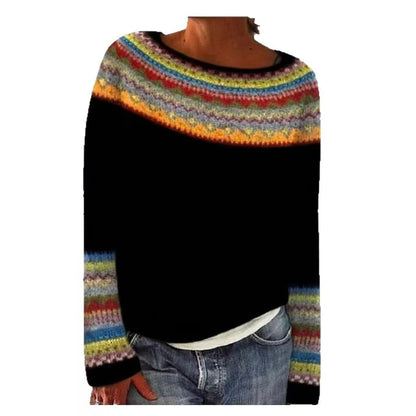 Pull Femme Col Rond Multicolore Ample Tendance