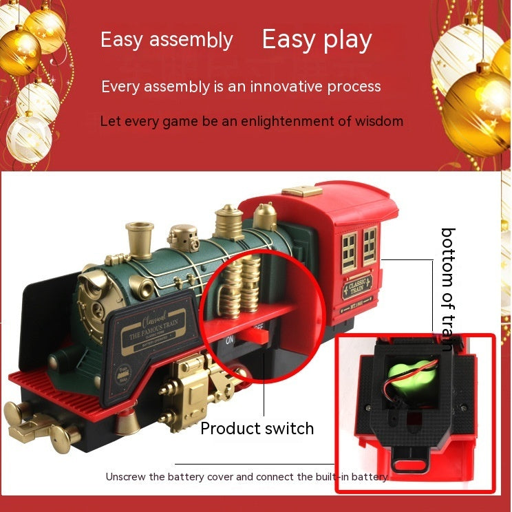 Voiture télécommandée sur rail, fumée, musique, lumière, train de Noël rechargeable, jouets pour enfants