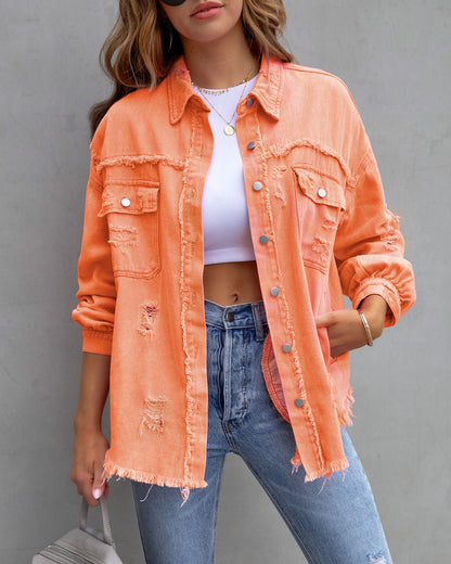 Mode Déchiré Chemise Veste Femme Automne Et Printemps Hauts Décontractés Vêtements Pour Femmes